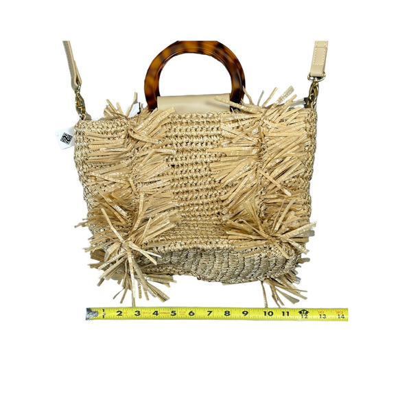 Sondra Roberts Boho Beach Fringe Squared Natural Straw Raffia Weave Bag Purse - Picture 9 of 15